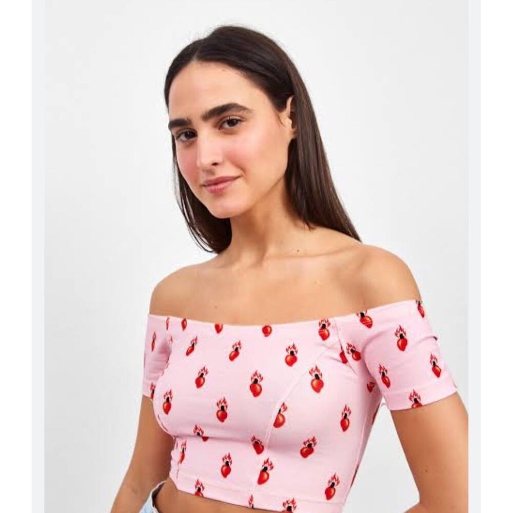 NWT Farm Rio Flaming Hot Pepper Pink Cropped Short Sleeve Top SZ SMALL NEW